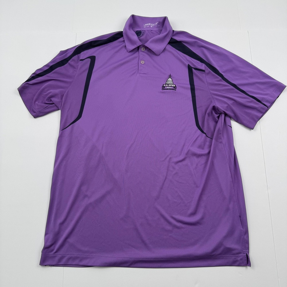 Nike Golf Polo Shirt Mens XL Purple Dri-FIT US Open 2011 Congressional Logo